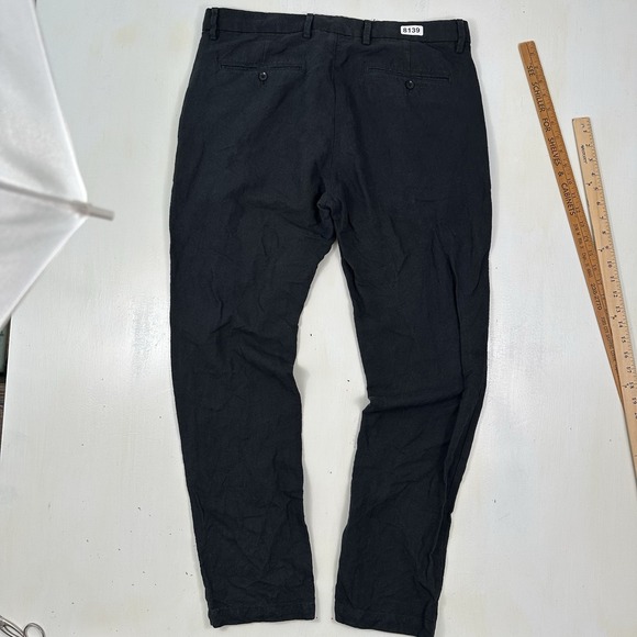 GAP Black Thick Linen Cotton Pants Men Actual 36x32 Slim Leg Trousers Chino - Picture 2 of 11